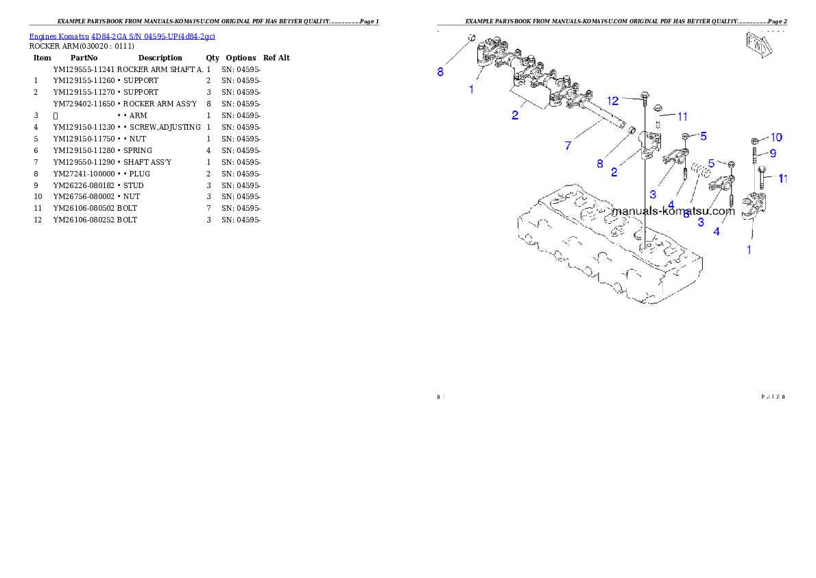 4D84-2GA S/N 04595-UP Partsbook