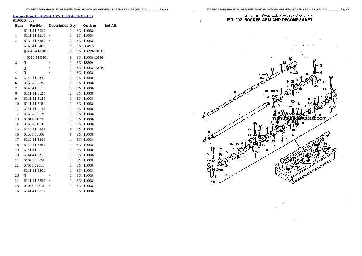 4D92-1B S/N 11008-UP Partsbook
