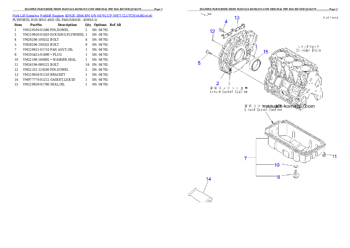 4D92E-1B46-BM S/N 04792-UP （ｳｪｯﾄｸﾗｯﾁ） Partsbook