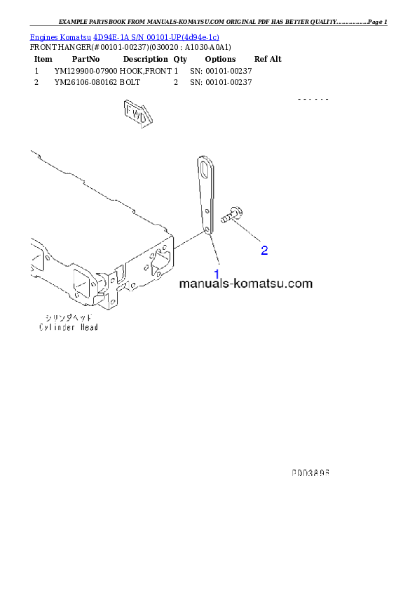 4D94E-1A S/N 00101-UP Partsbook