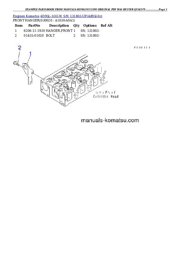 4D95L-1GG-W S/N 131803-UP Partsbook