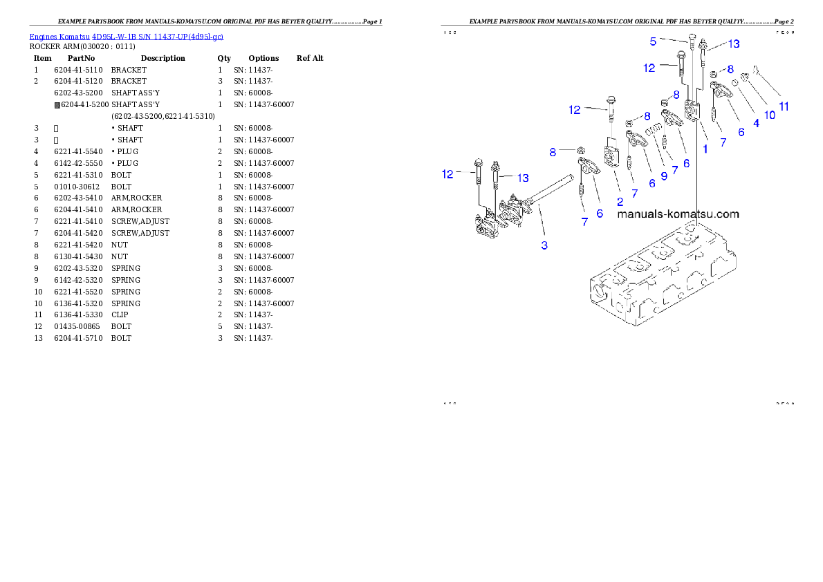 4D95L-W-1B S/N 11437-UP Partsbook