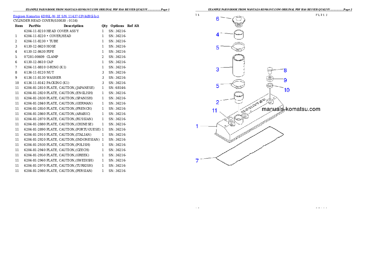 4D95L-W-1E S/N 11437-UP Partsbook