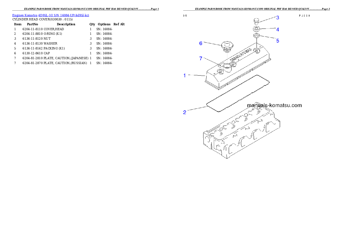 4D95L-1G S/N 16084-UP Partsbook