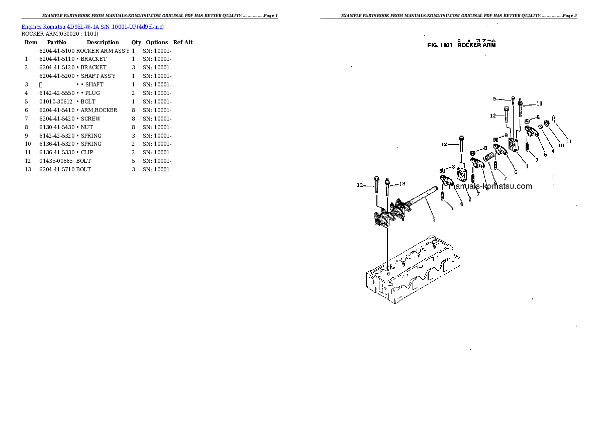 4D95L-W-1A S/N 10001-UP Partsbook