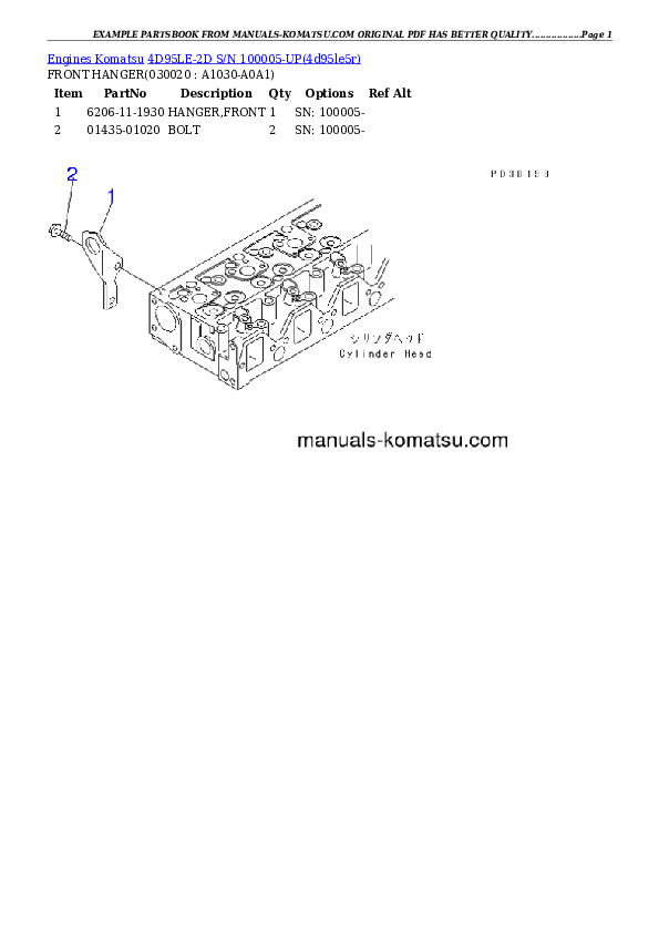 4D95LE-2D S/N 100005-UP Partsbook