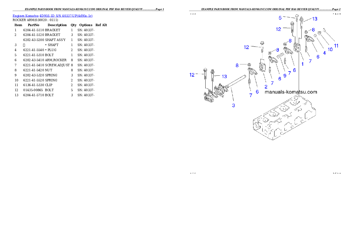 4D95S-1D S/N 40337-UP Partsbook