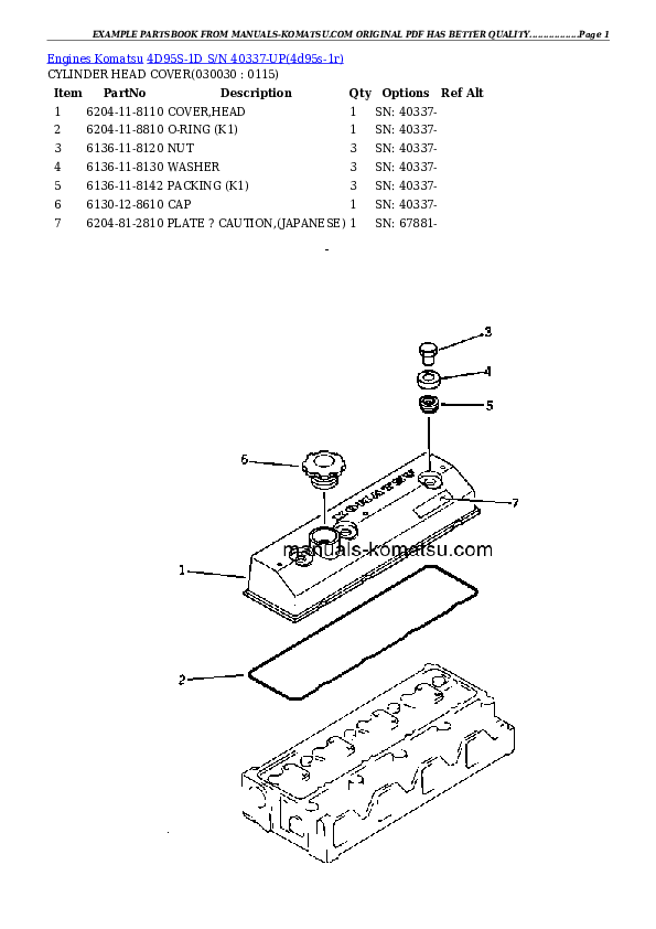 4D95S-1D S/N 40337-UP Partsbook