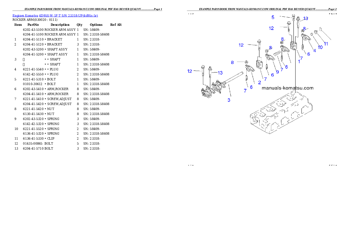 4D95S-W-1F-T S/N 23318-UP Partsbook