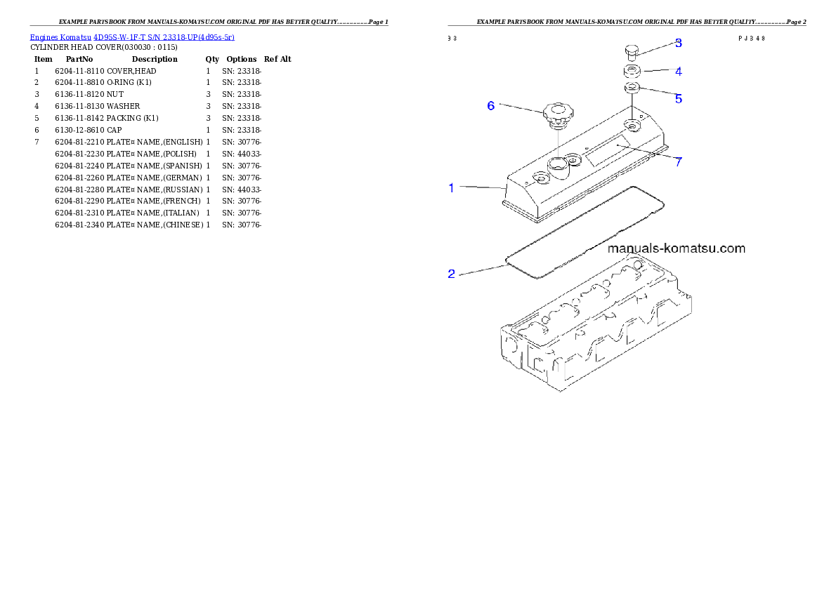 4D95S-W-1F-T S/N 23318-UP Partsbook