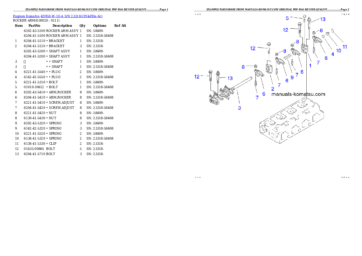 4D95S-W-1G-A S/N 23318-UP Partsbook