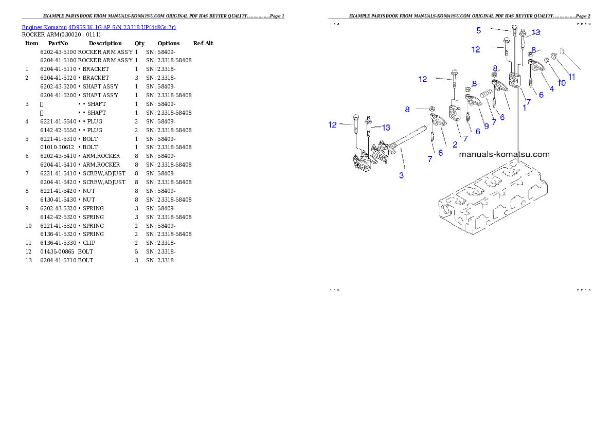 4D95S-W-1G-AP S/N 23318-UP Partsbook