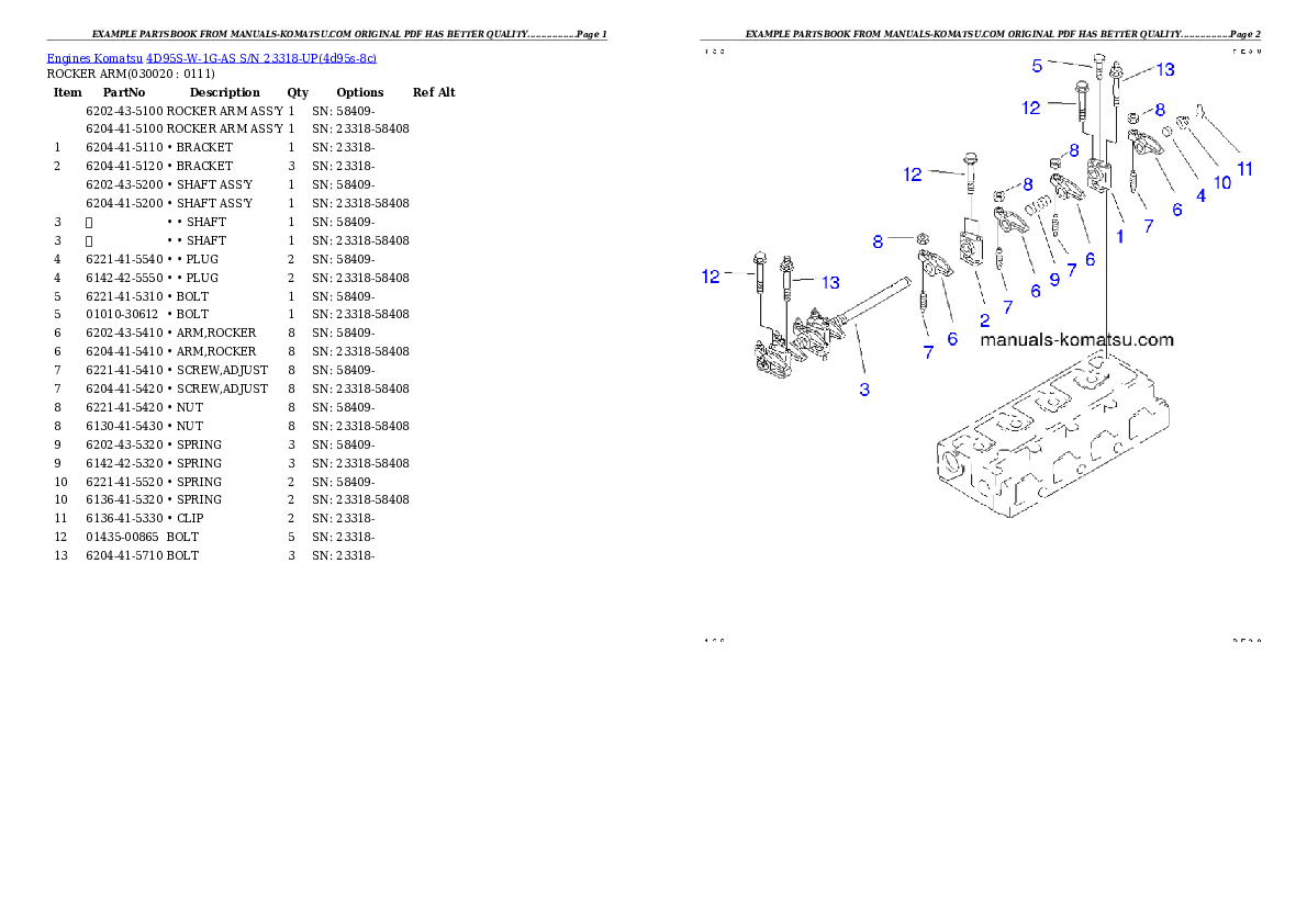 4D95S-W-1G-AS S/N 23318-UP Partsbook