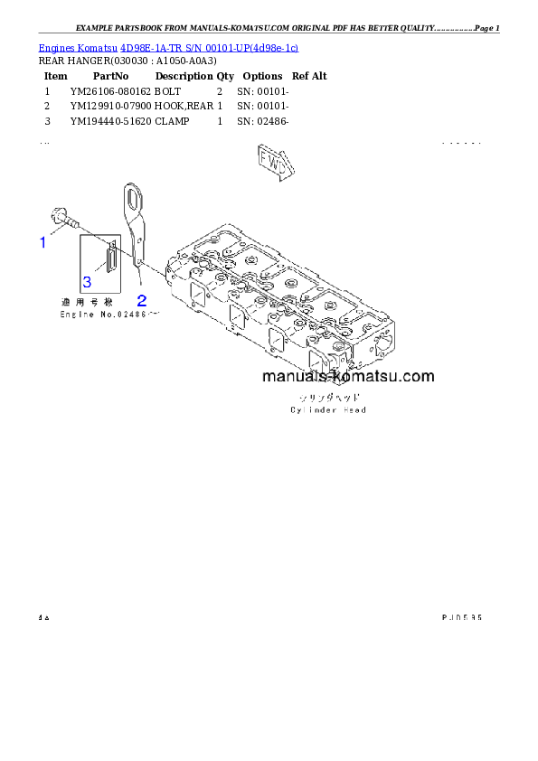 4D98E-1A-TR S/N 00101-UP Partsbook