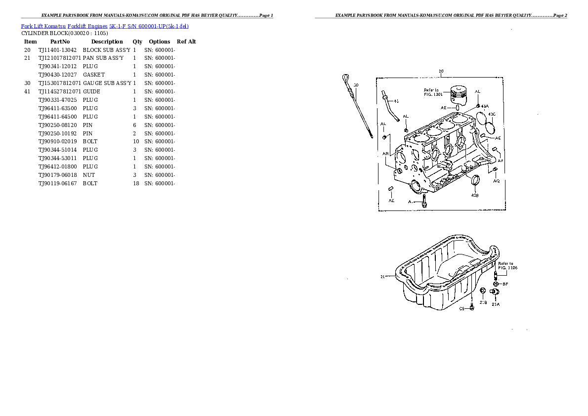 5K-1-F S/N 600001-UP Partsbook