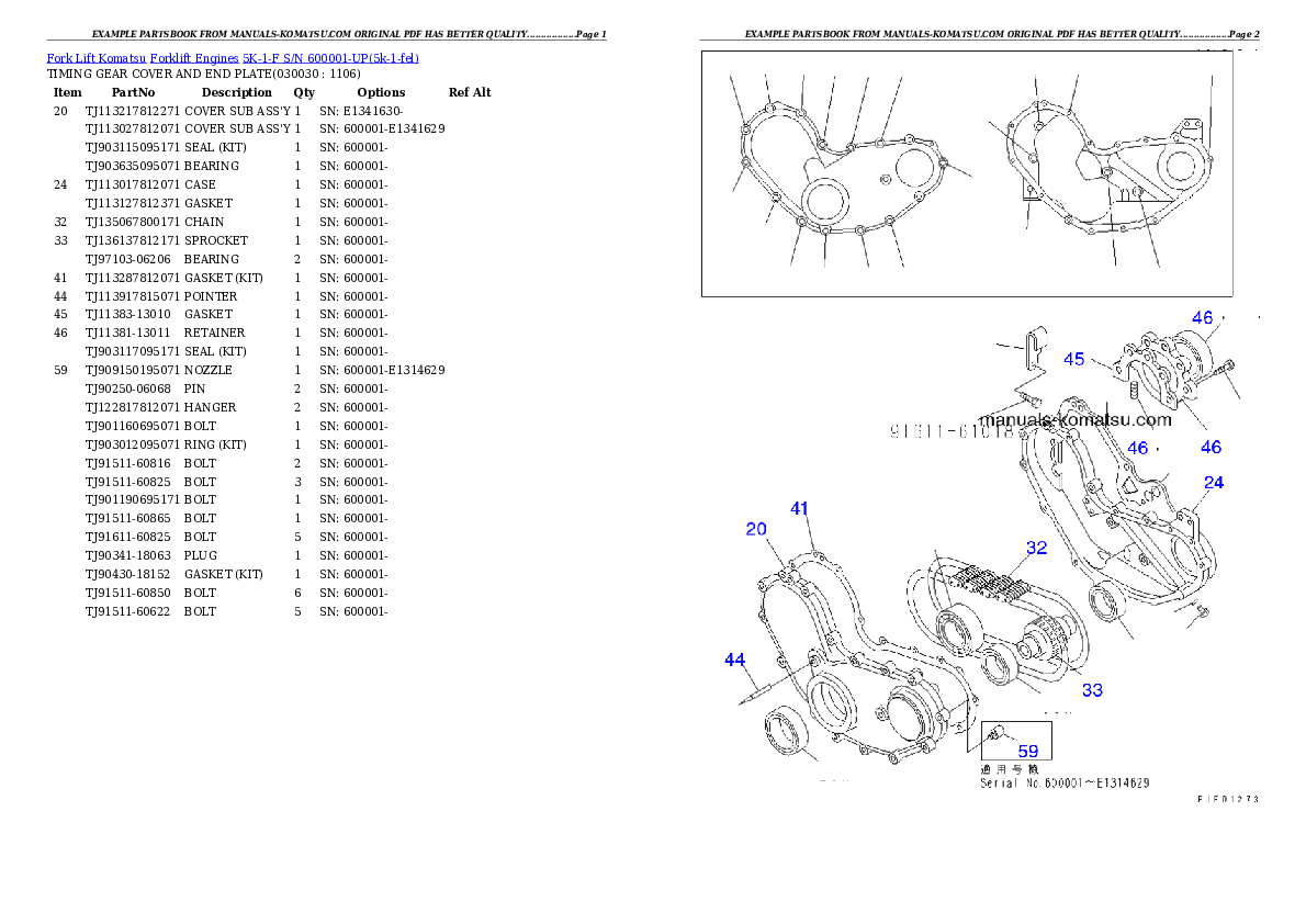 5K-1-F S/N 600001-UP Partsbook