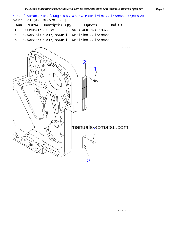 6CT8.3-1CG-F S/N 45460170-46386639-UP Partsbook