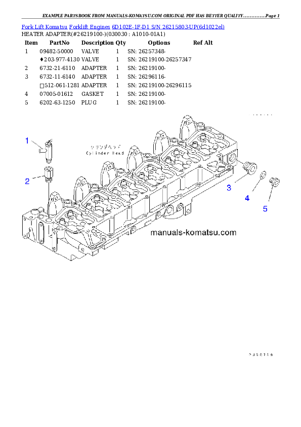 6D102E-1F-D1 S/N 26215803-UP Partsbook