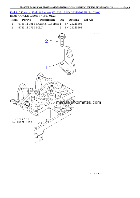 6D102E-1F S/N 26215803-UP Partsbook