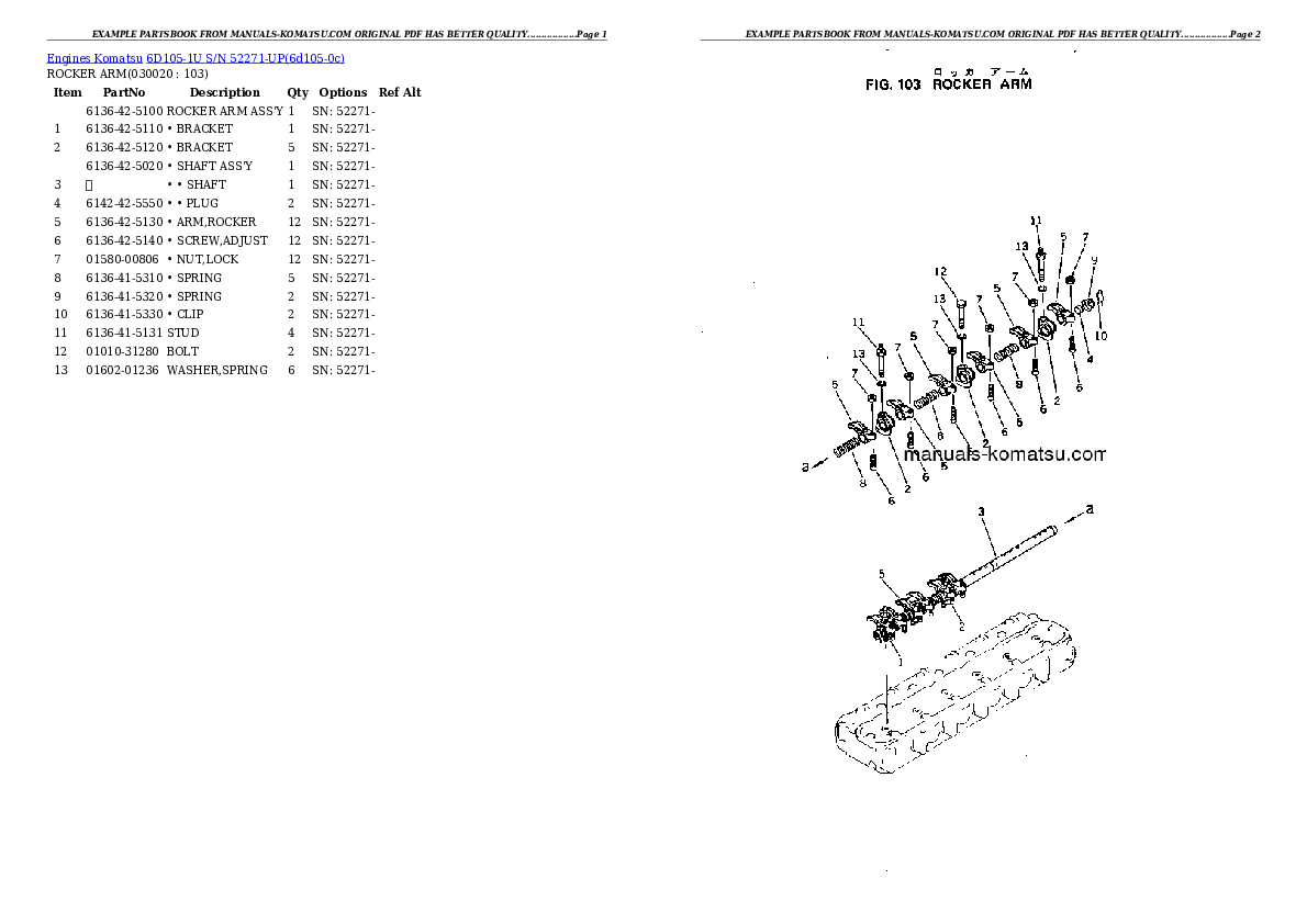 6D105-1U S/N 52271-UP Partsbook