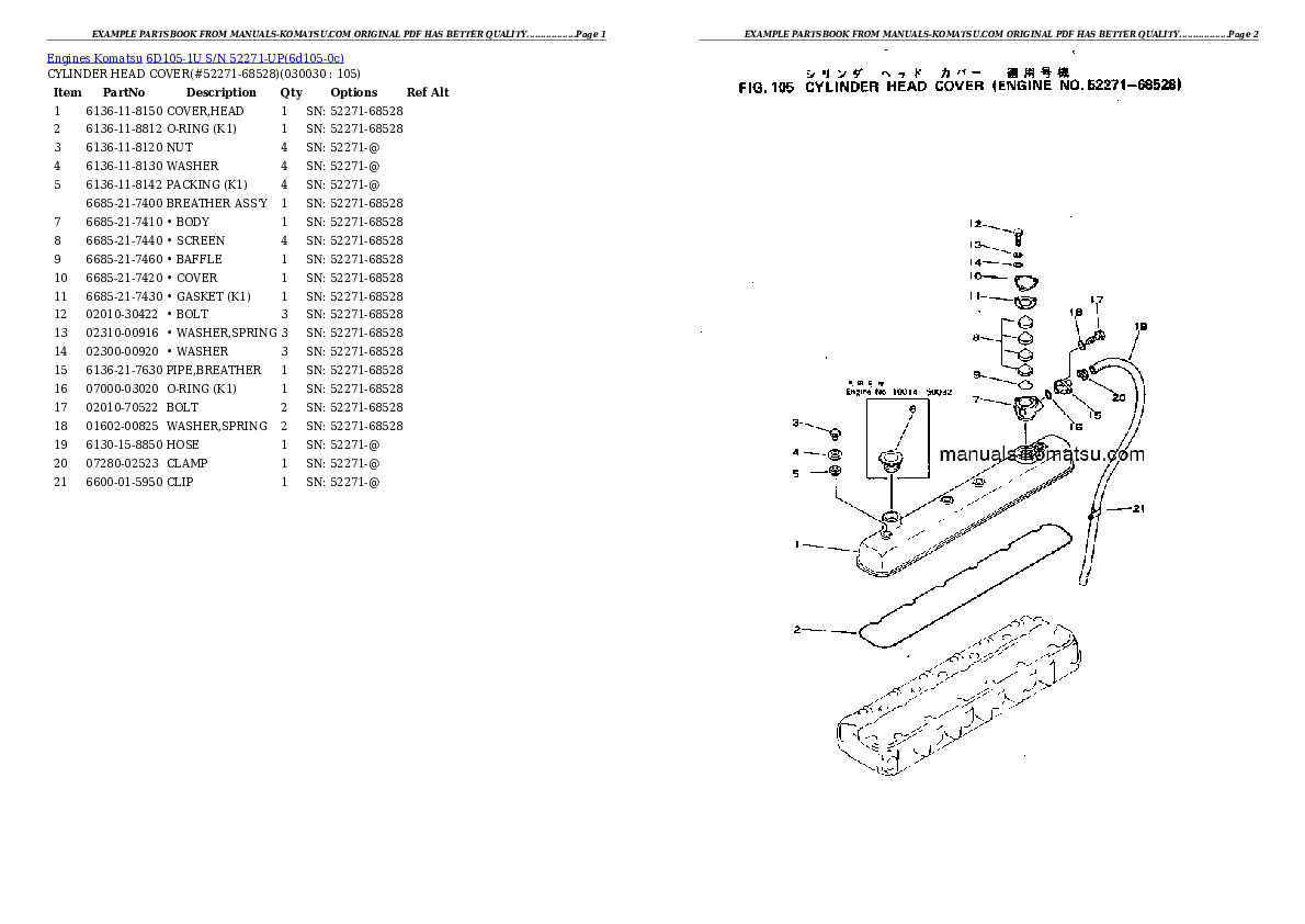 6D105-1U S/N 52271-UP Partsbook