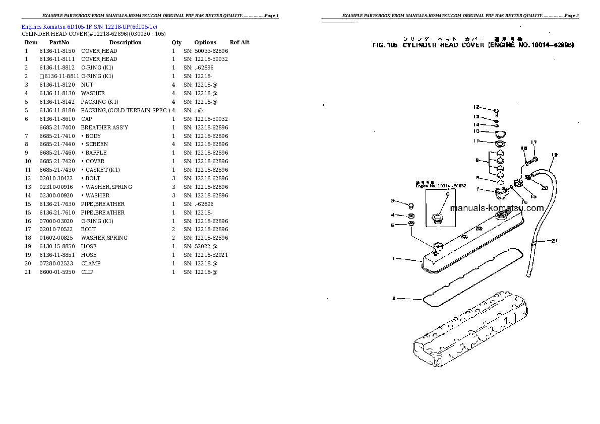 6D105-1F S/N 12218-UP Partsbook