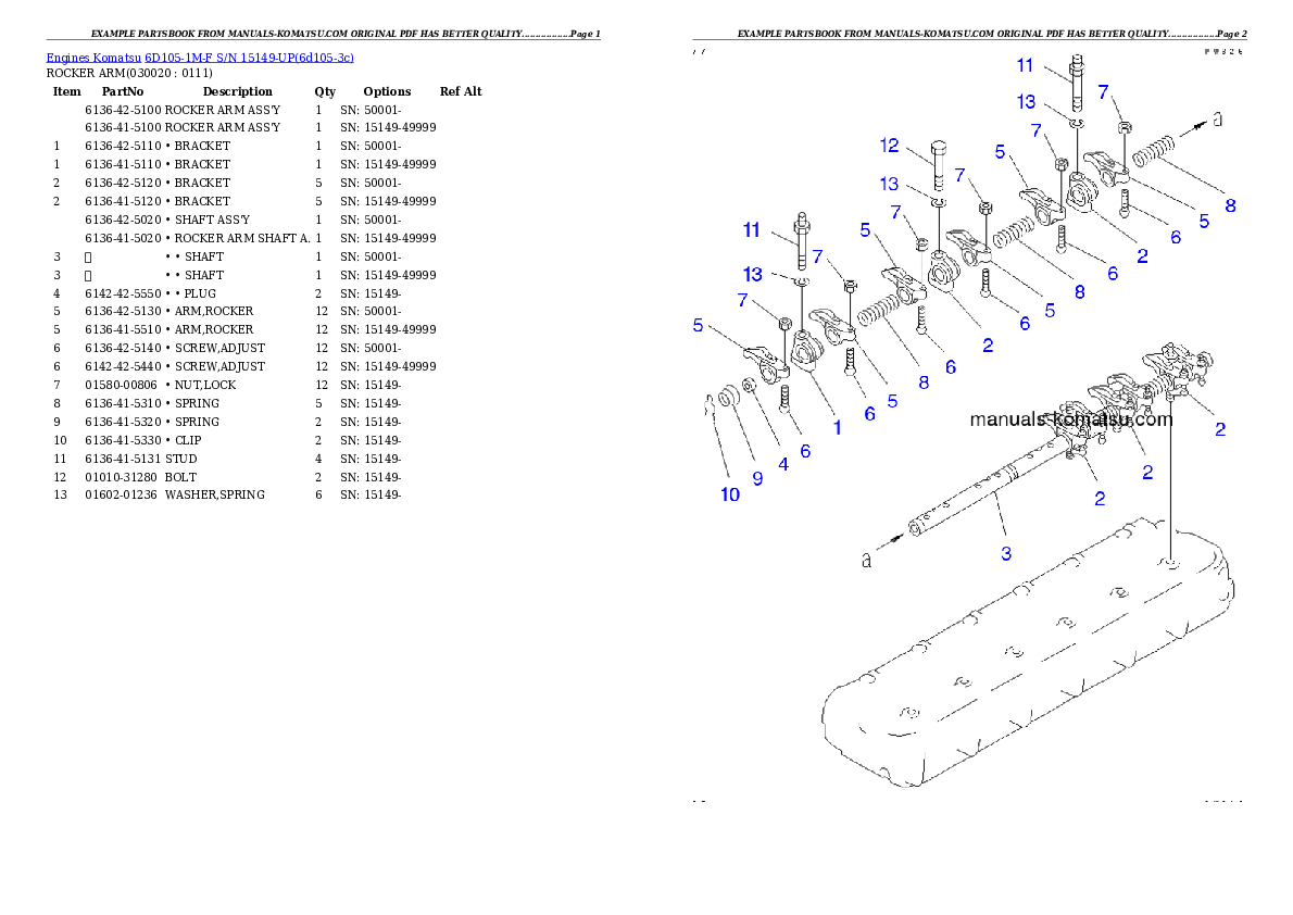 6D105-1M-F S/N 15149-UP Partsbook