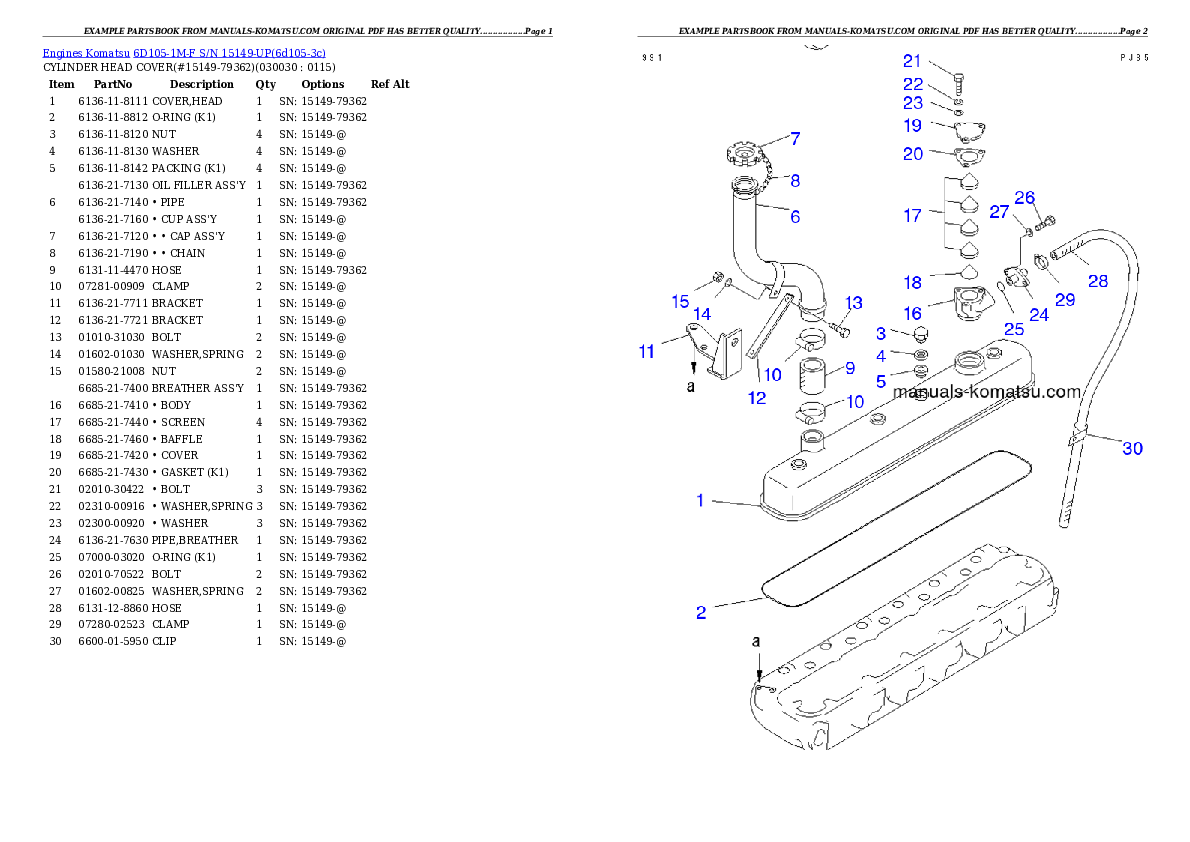 6D105-1M-F S/N 15149-UP Partsbook