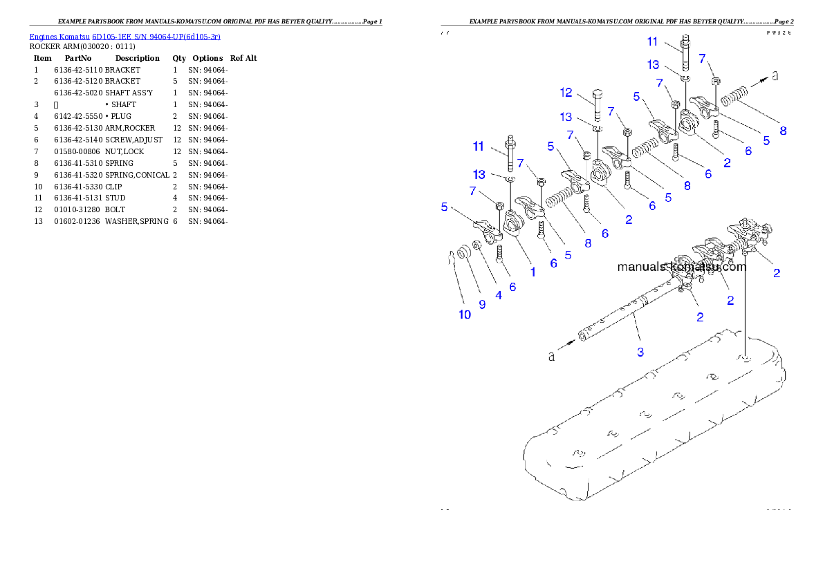 6D105-1EE S/N 94064-UP Partsbook