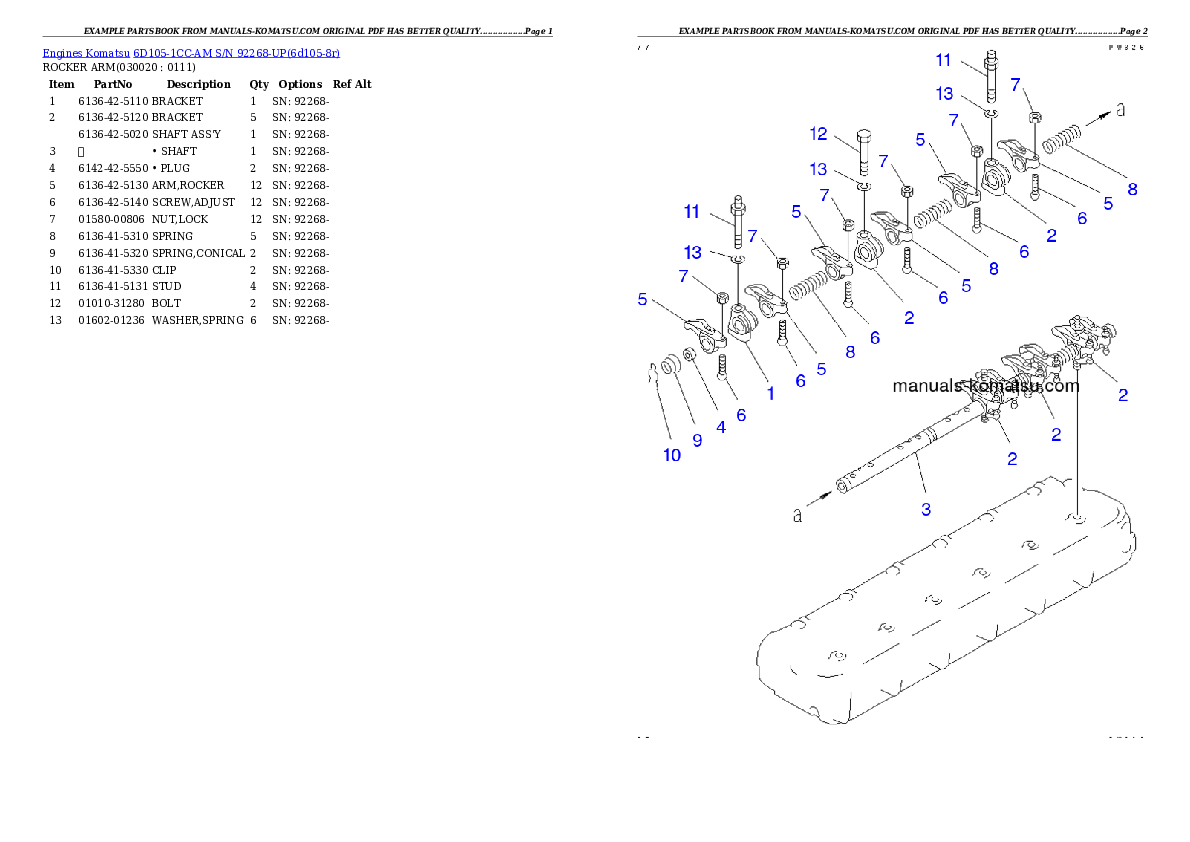 6D105-1CC-AM S/N 92268-UP Partsbook