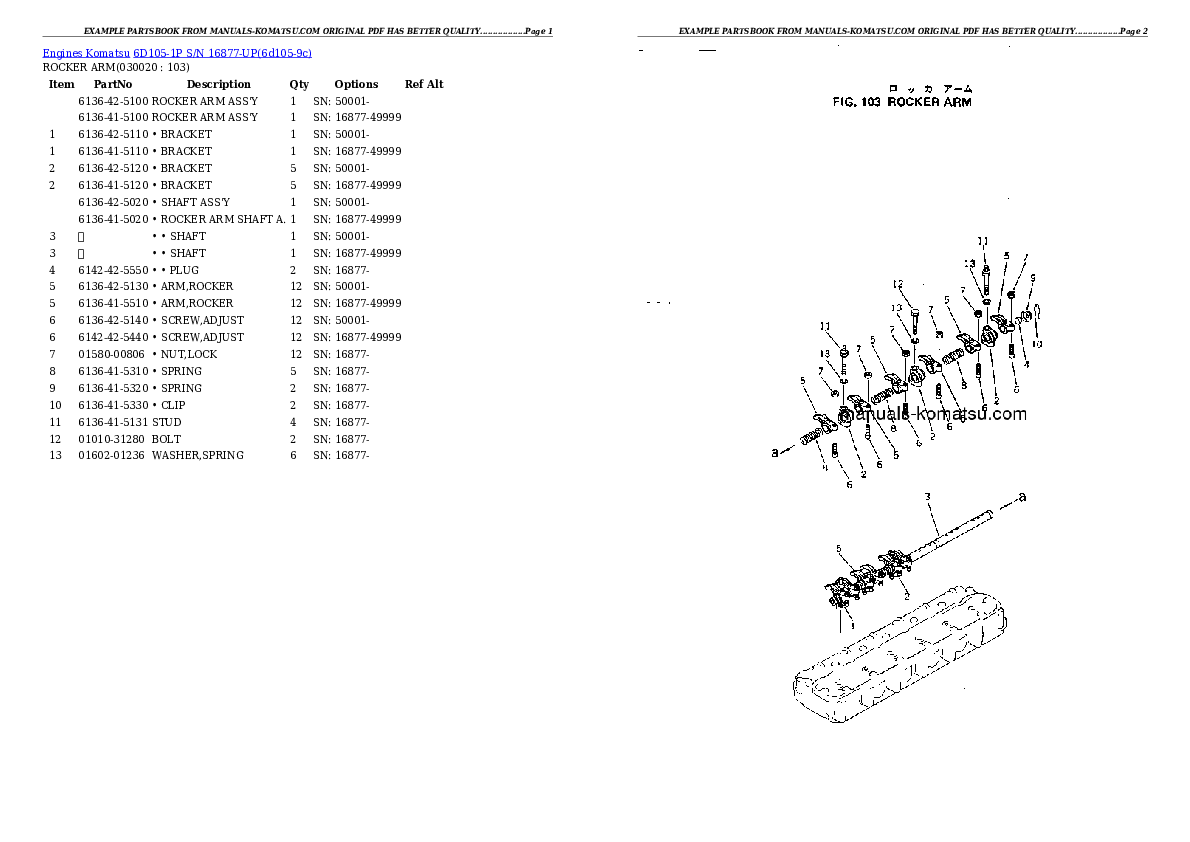 6D105-1P S/N 16877-UP Partsbook