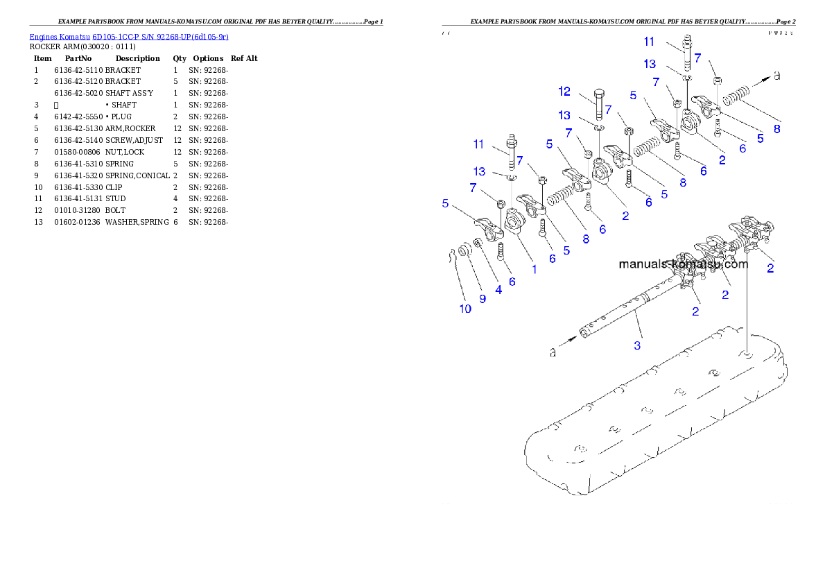 6D105-1CC-P S/N 92268-UP Partsbook