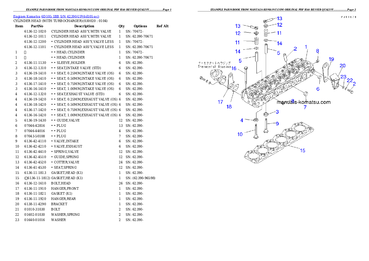 6D105-1BB S/N 62390-UP Partsbook