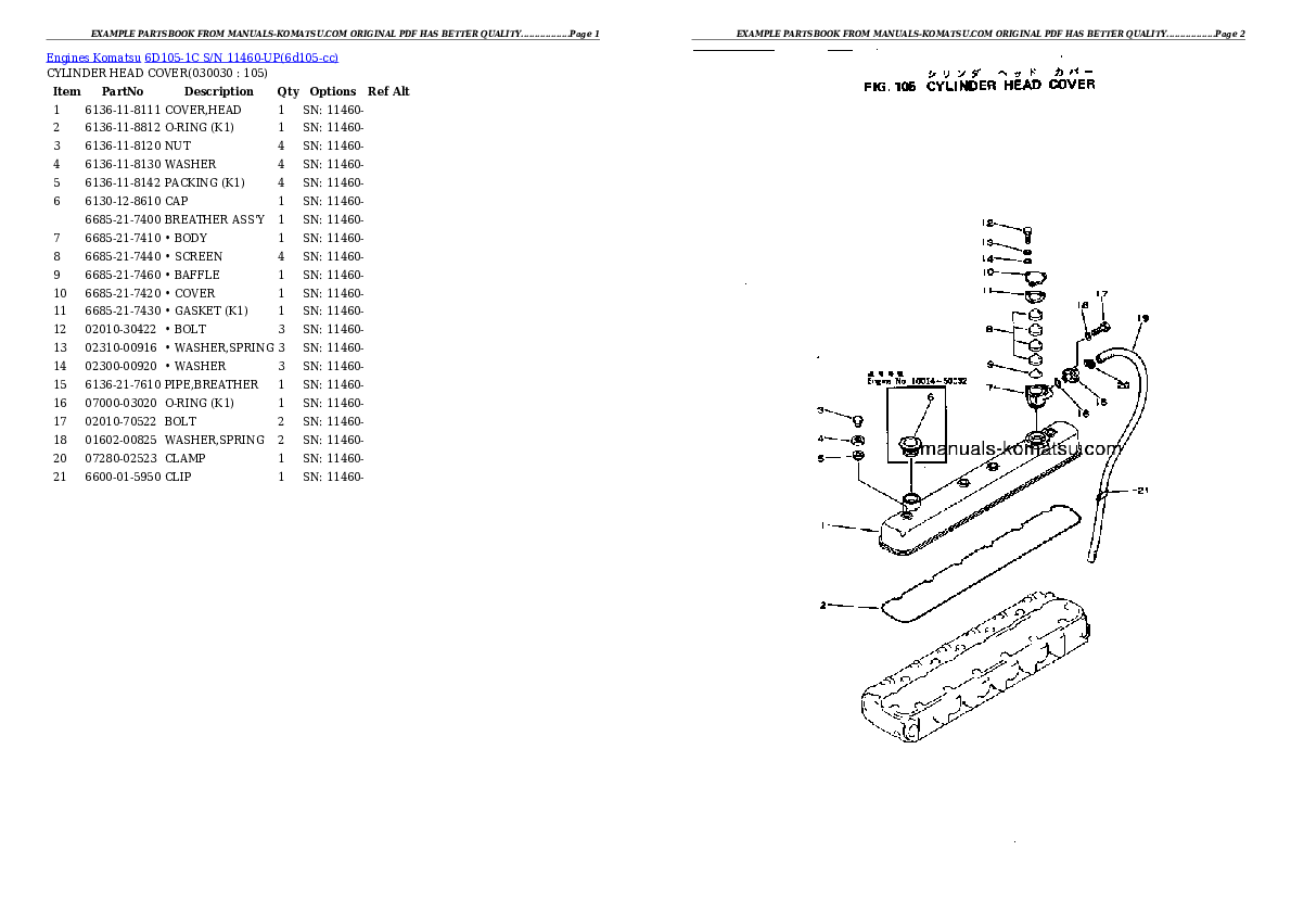 6D105-1C S/N 11460-UP Partsbook