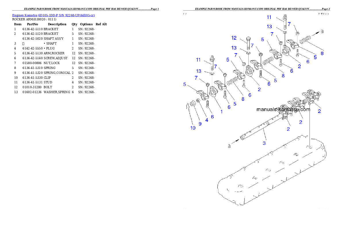 6D105-1DD-P S/N 92268-UP Partsbook