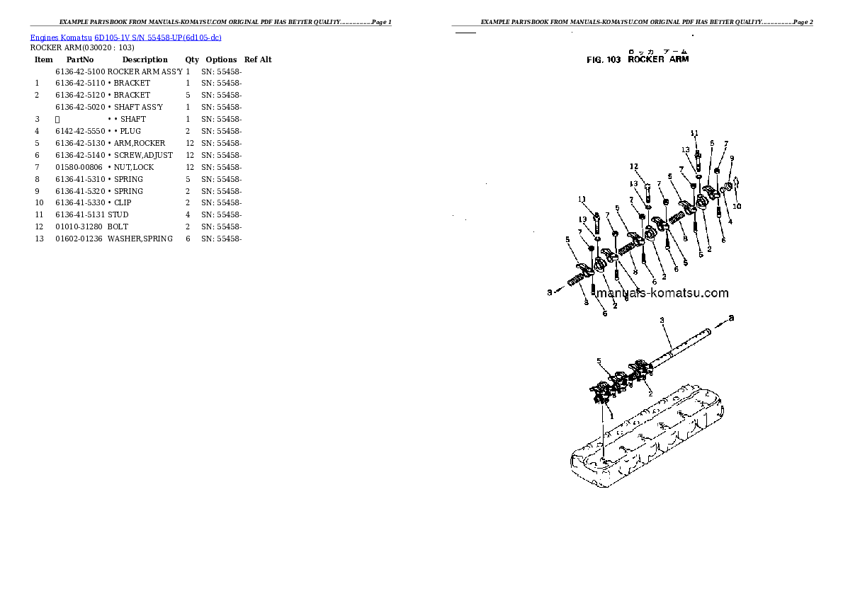 6D105-1V S/N 55458-UP Partsbook