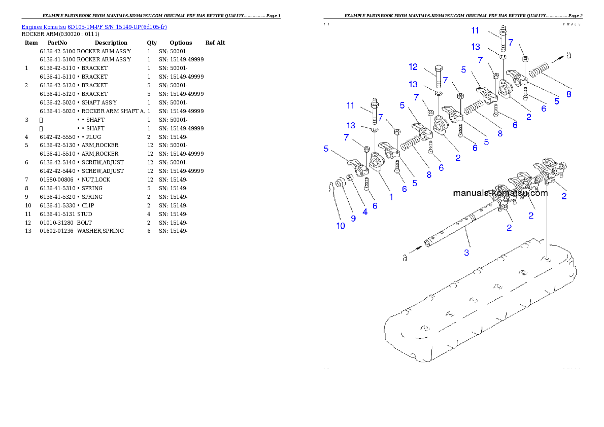 6D105-1M-PF S/N 15149-UP Partsbook