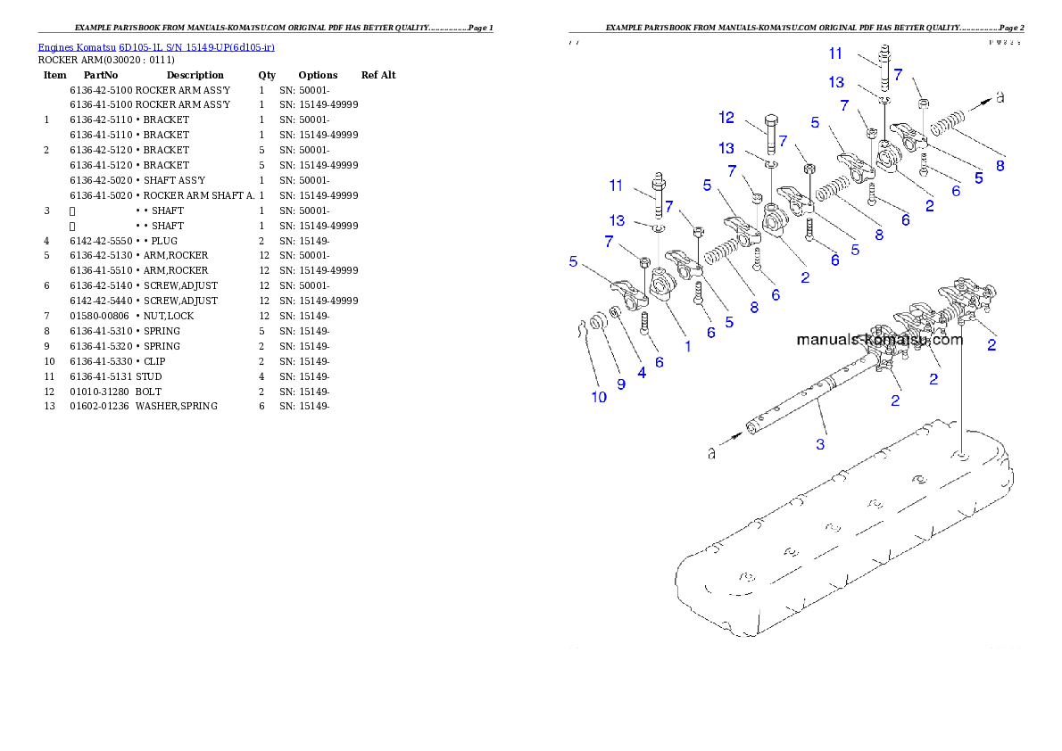 6D105-1L S/N 15149-UP Partsbook