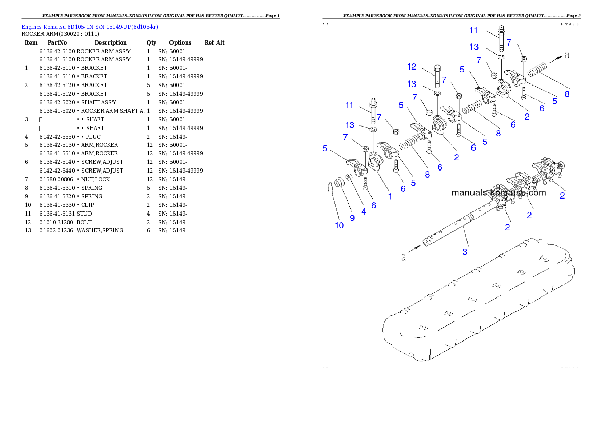 6D105-1N S/N 15149-UP Partsbook