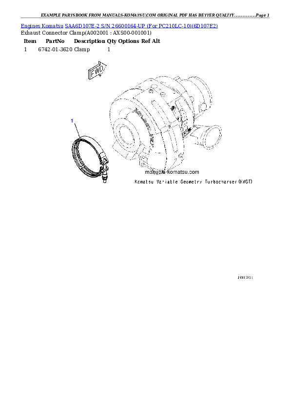 SAA6D107E-2 S/N 26600164-UP (For PC210LC-10) Partsbook