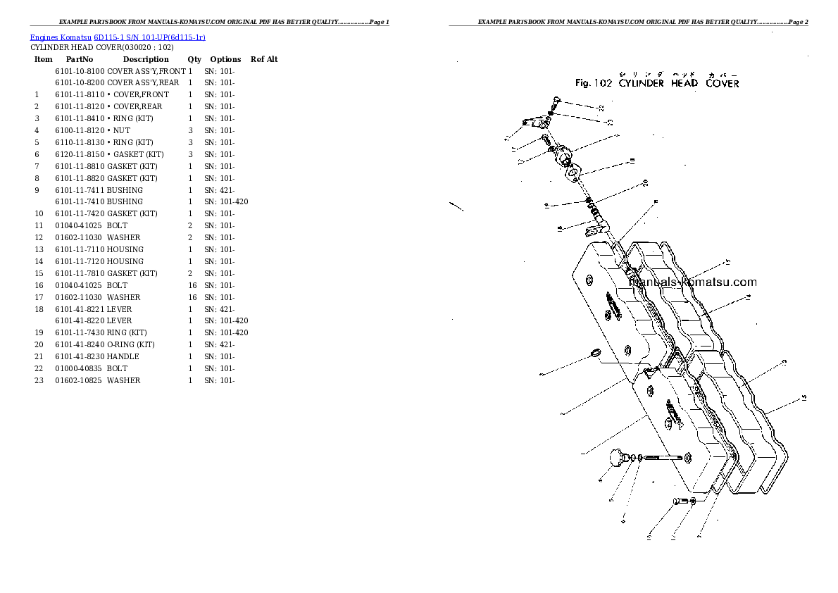 6D115-1 S/N 101-UP Partsbook