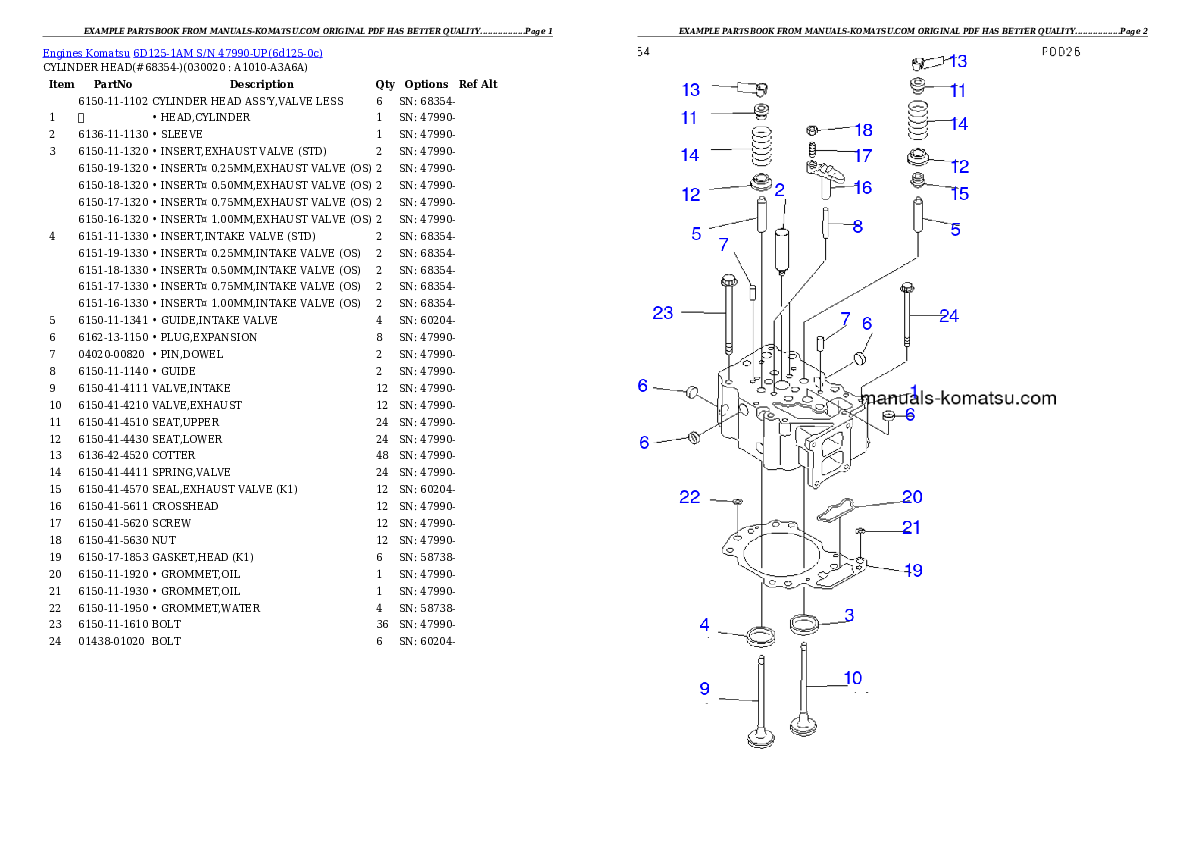 6D125-1AM S/N 47990-UP Partsbook