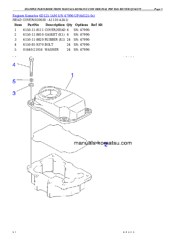 6D125-1AM S/N 47990-UP Partsbook