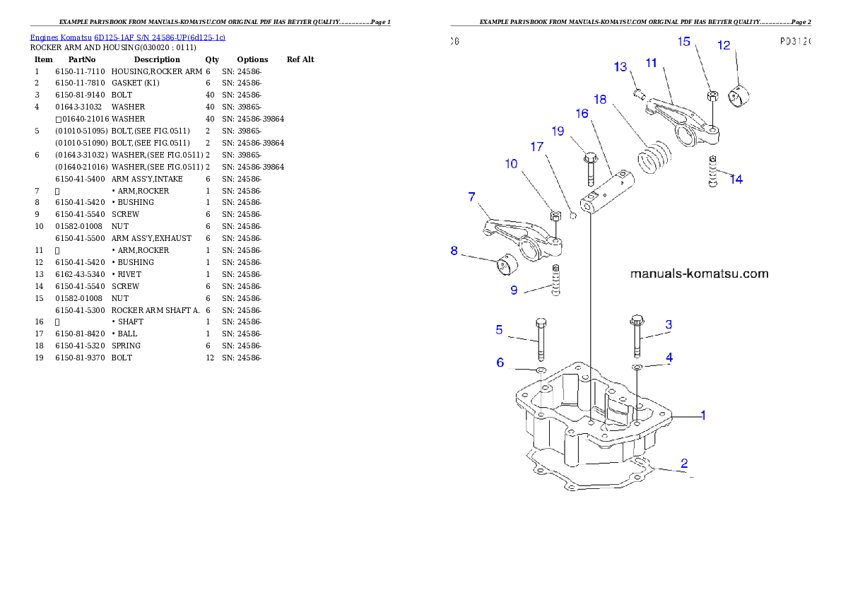 6D125-1AF S/N 24586-UP Partsbook