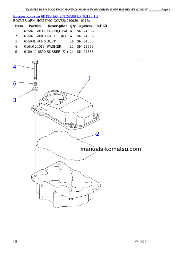 6D125-1AF S/N 24586-UP Partsbook