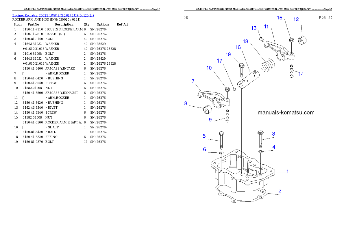 6D125-1WW S/N 26276-UP Partsbook