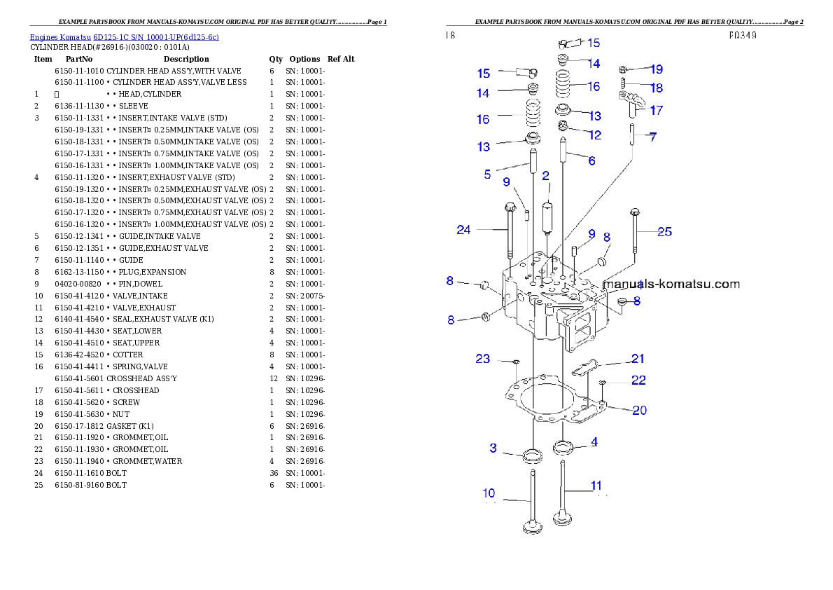 6D125-1C S/N 10001-UP Partsbook