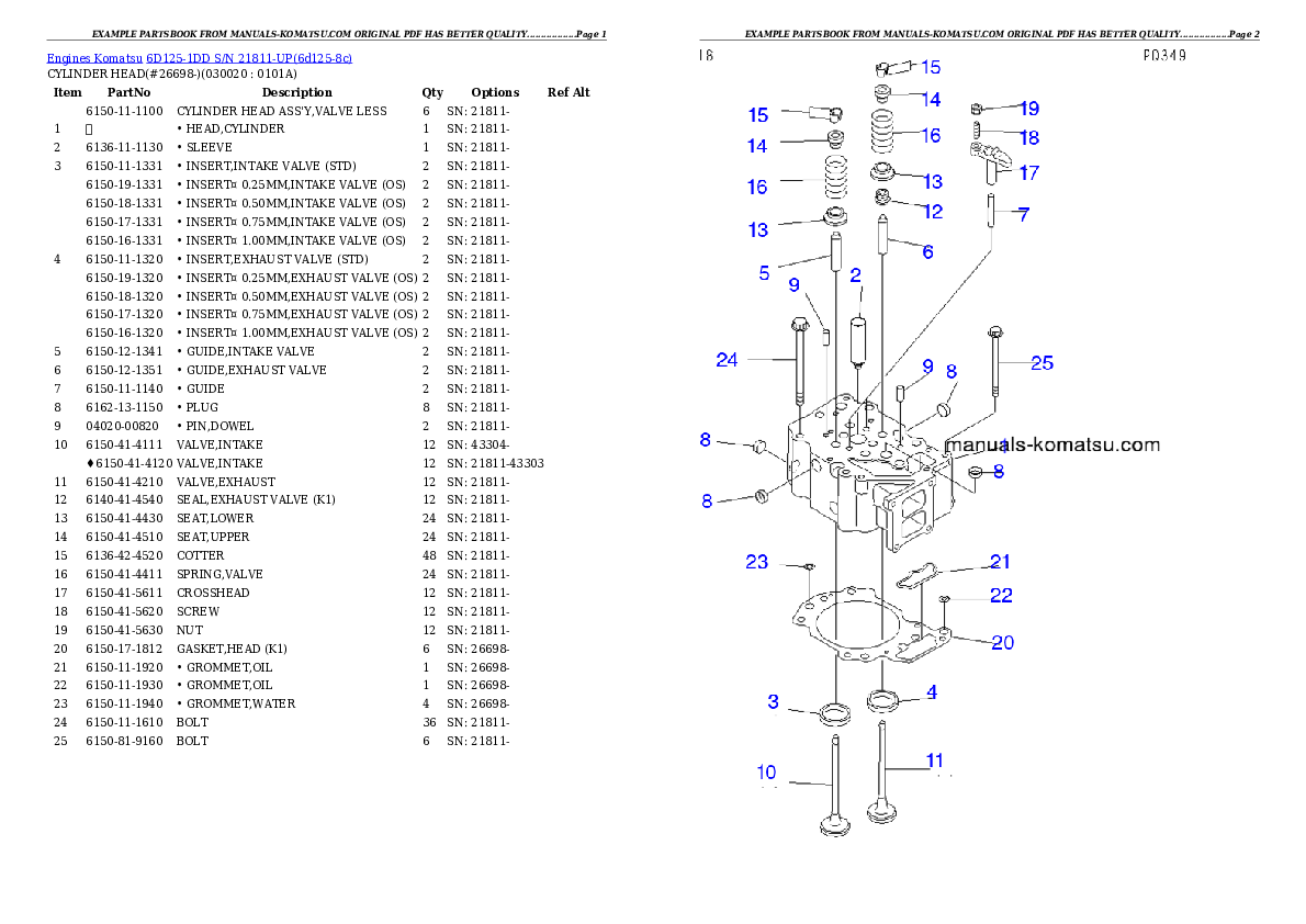 6D125-1DD S/N 21811-UP Partsbook