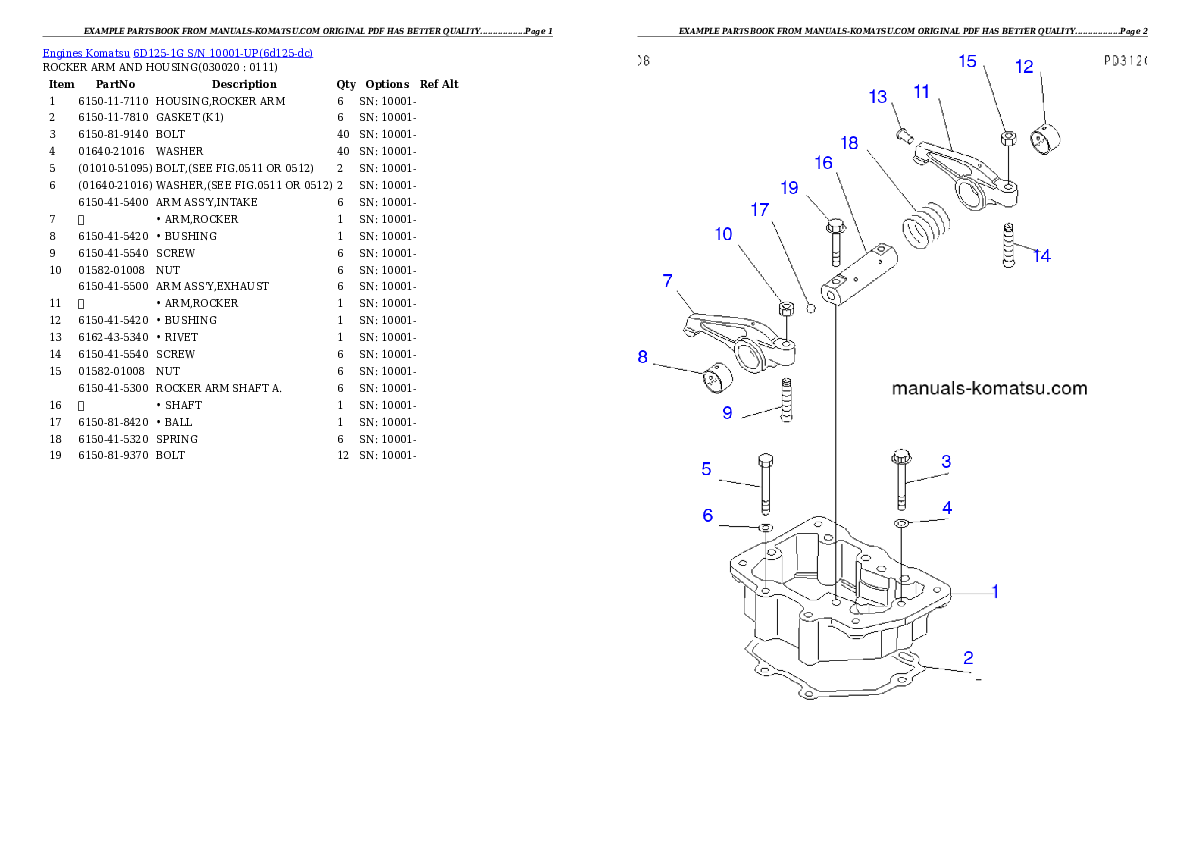 6D125-1G S/N 10001-UP Partsbook