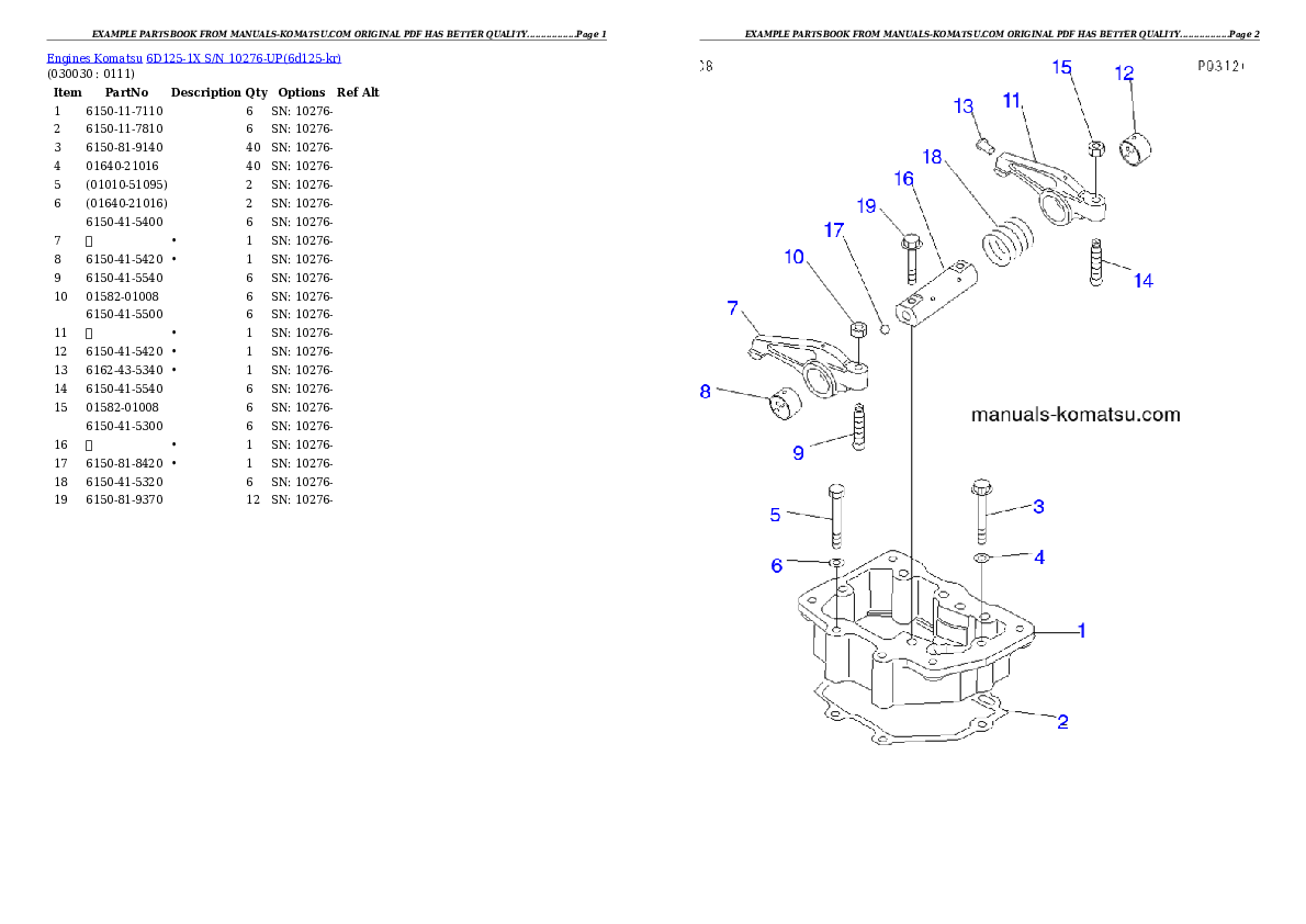 6D125-1X S/N 10276-UP Partsbook